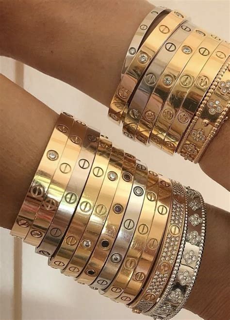 cartier love bracelet stack - cartier bracelet stack in style.